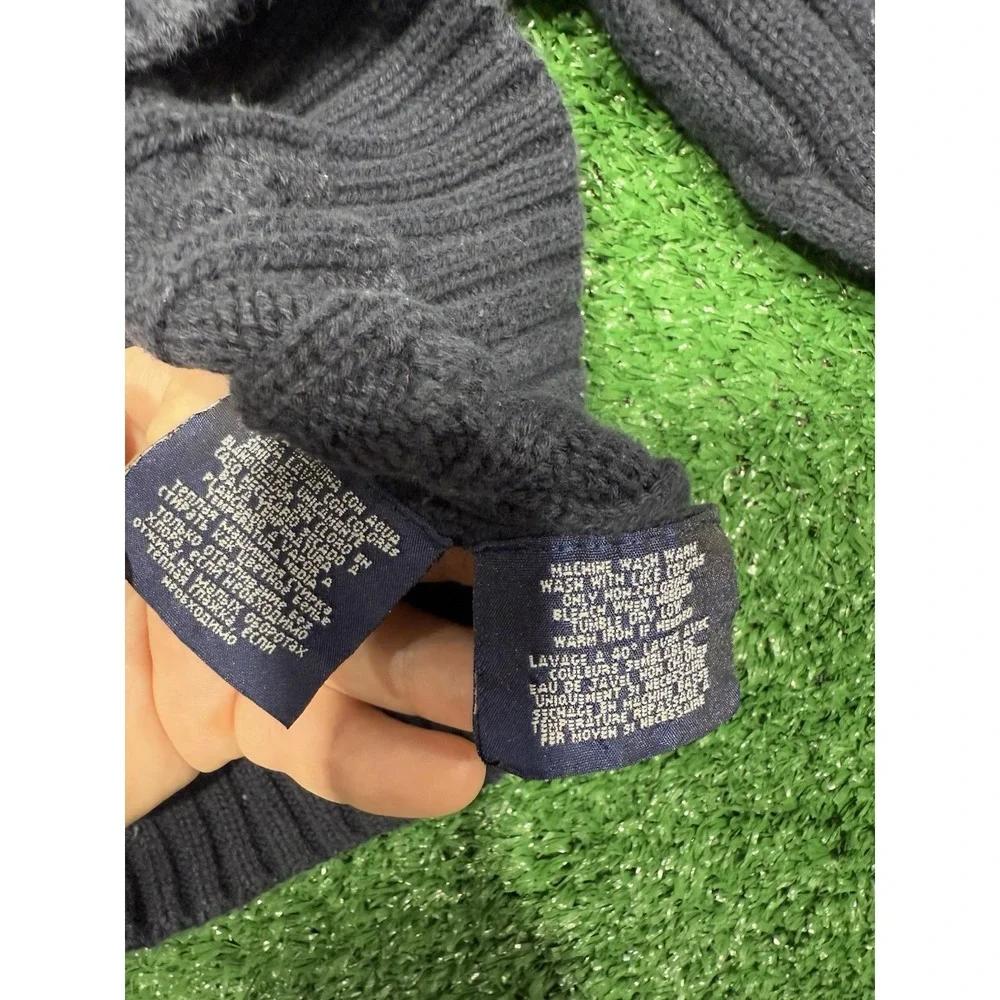 Ralph Lauren baby girl Navy Blue cable knit puff sleeve sweater 12 months cotton